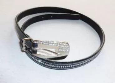 Leather Belt with Two Rows of white/silvery Rhinestones