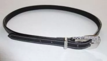 Leather Belt with Two Rows of white/silvery Rhinestones