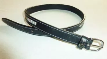 Leather Belt with Three Rows of white/silvery Rhinestones