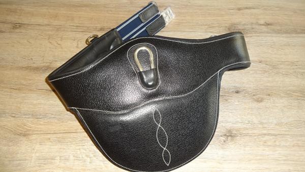 Stollenschutzgurt aus Leder mit Karabiner in schwarz, 125 cm, 135 cm